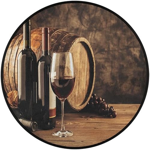 Miniatura 2 de Alfombra redonda de copa de vino tinto, botella de vino de madera antideslizante, alfombra circular para dormitorio, sala de estar, estudio al aire