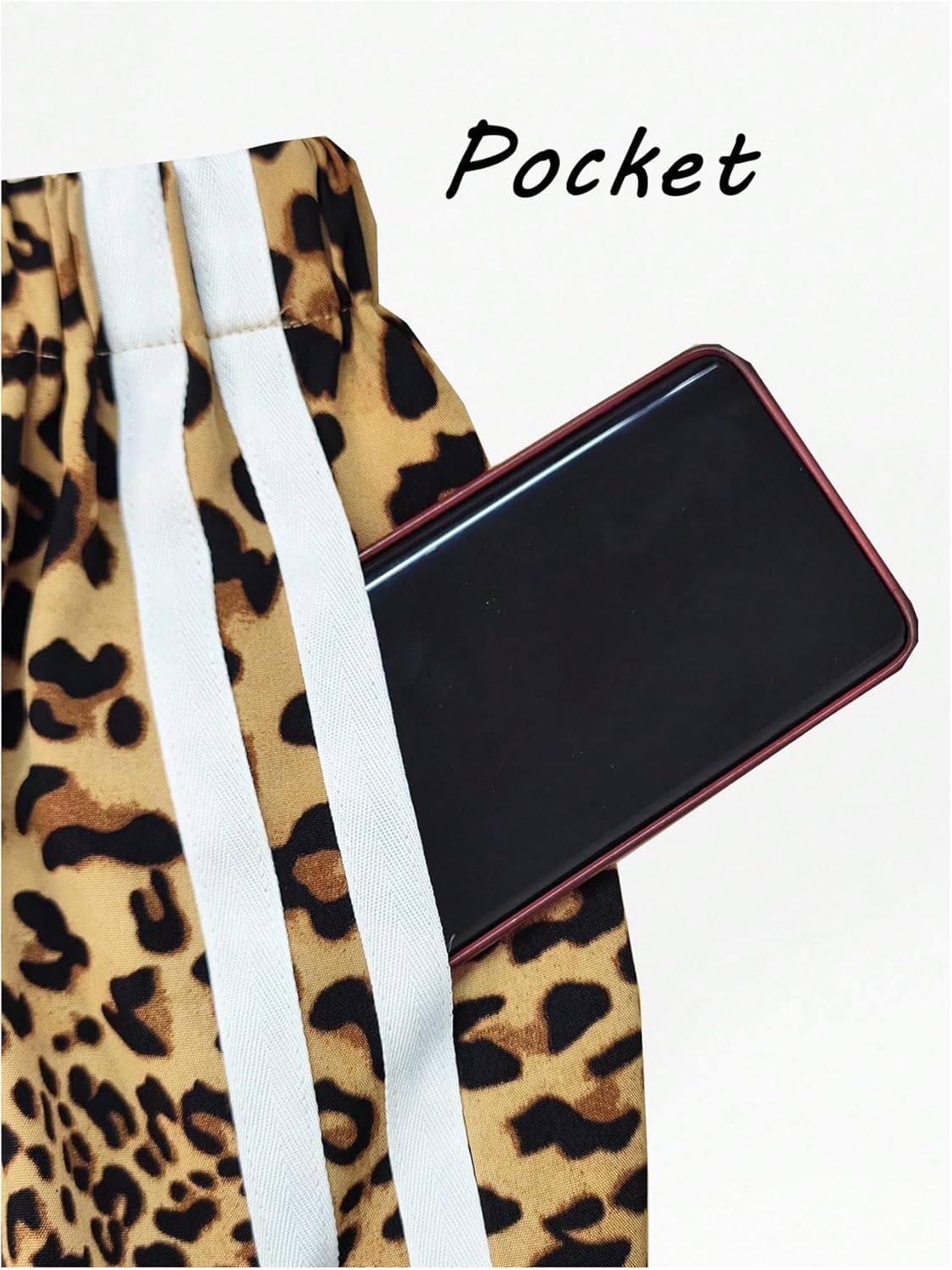 SweatyRocks Women's Y2K Leopard Print Straight Leg Pants Elastic High Waisted Wide Leg Trousers with Pockets - Image 3