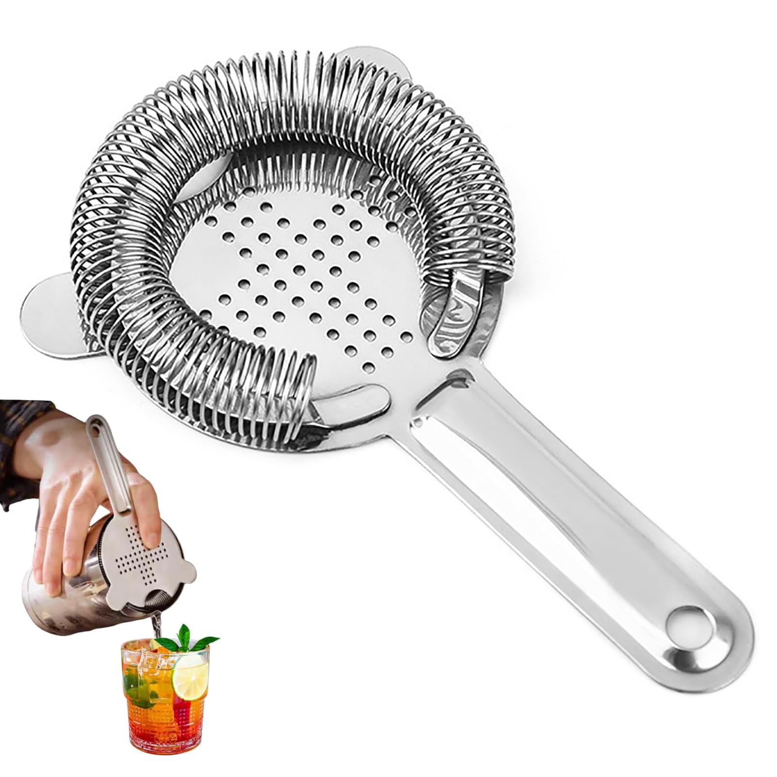Cocktail Strainer,Silver Stainless Steel Bartender Strainer Cocktail Filter with Wire Spring Ice Separator Bartending Filtering Tool for Bar Club Party Home Drinks