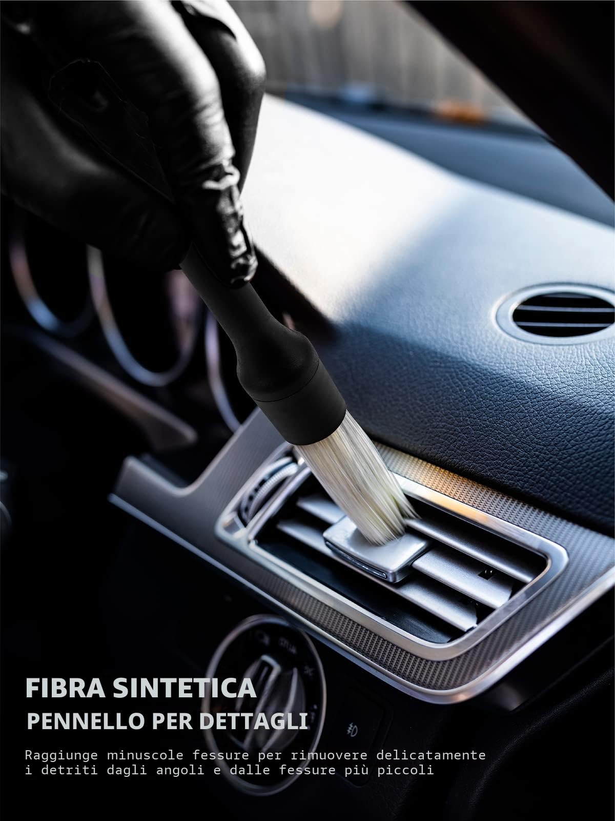 Fantasticlean 9 Pz Kit Pulizia Auto Interni, Spazzola di Crine Naturale, Pennelli Detailing, Panni in Microfibra e Spugna per Sedili, Pelle e Dettaglio Interni