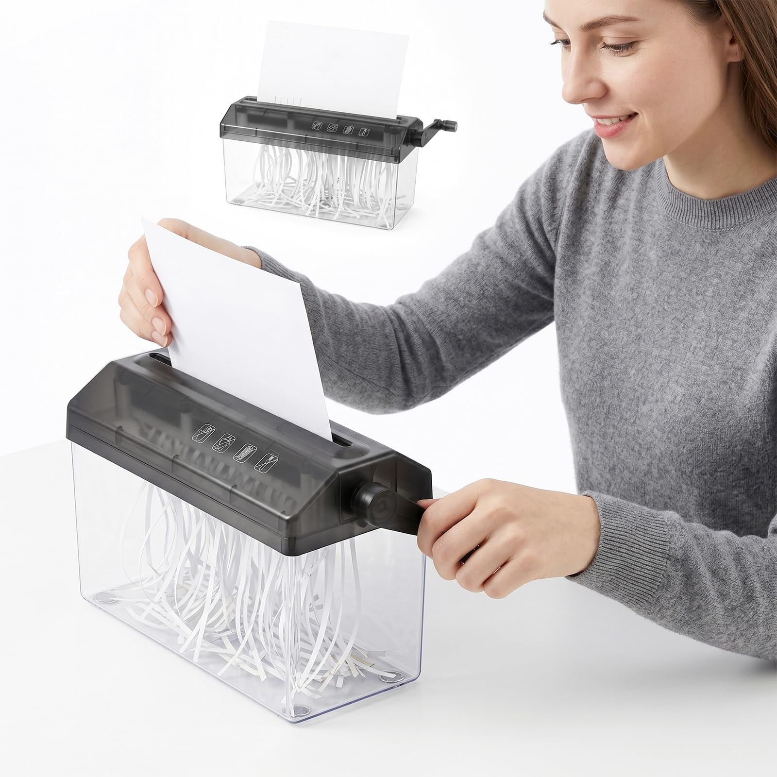 Yuragim Manueller Aktenvernichter A4 mit Kurbel, Kompakter Hand Papierschredder für Büro Zuhause Schule, Streifenschnitt 3 mm, für Finanzdokumente Briefe Papier, tragbar Mini Desktop Design kompakt