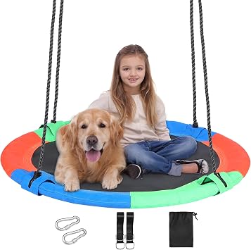 RedSwing 43" Tree Swing for Kids Outdoor, Waterproof Large Round Flying Saucer Swings for Trees and Swingset, Strong Heavy Duty for Outside Playground, 500LBS Weight Capacity, Rainbow