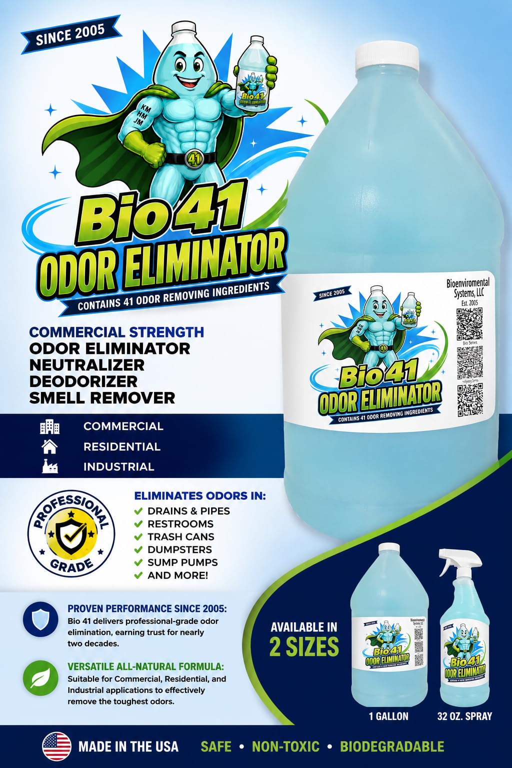 Eliminador de olores, eliminador de olores de fuerza comercial, neutralizador, desodorante, removedor de olores, 1 galón