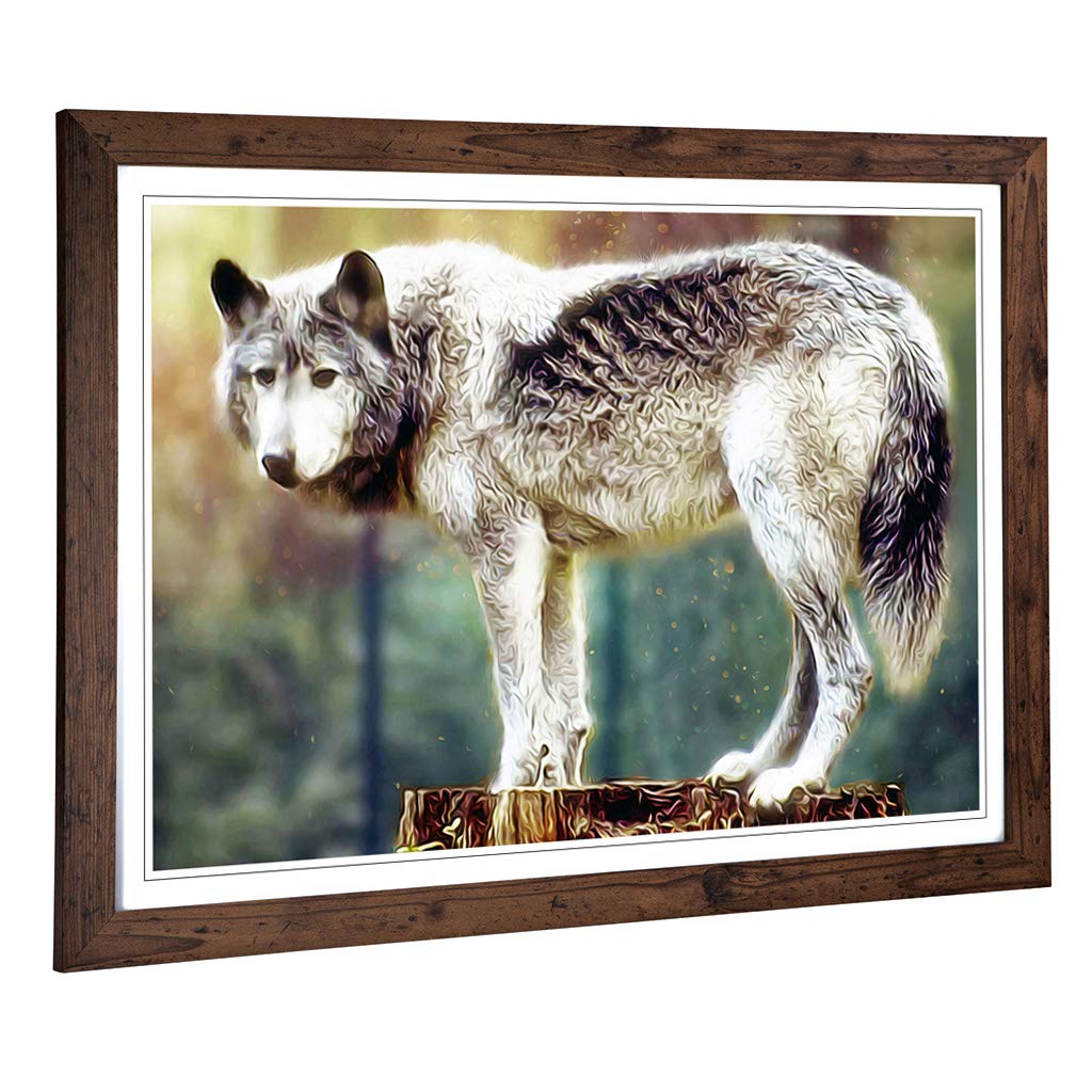 Big Box Art Framed Print of Abstract Wolf (2) Design | Wall Art Picture | Home Decor for Kitchen, Living, Dining Room, Lounge, Bedroom, Hallway, Office, Walnut, A2 / 24.5x18 Inch / 62x45cm