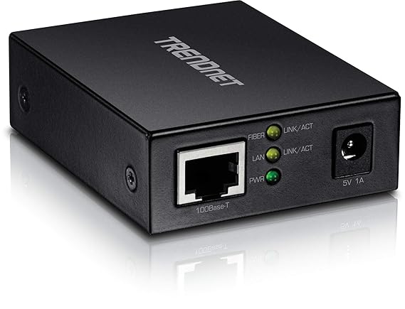 TRENDnet 100Base-T to 100Base-FX Multi-Mode SC Fiber Converter Standalone Fiber Network Range up to 2 Km 200 Mbps Switching Capacity TFC-FMSC Black