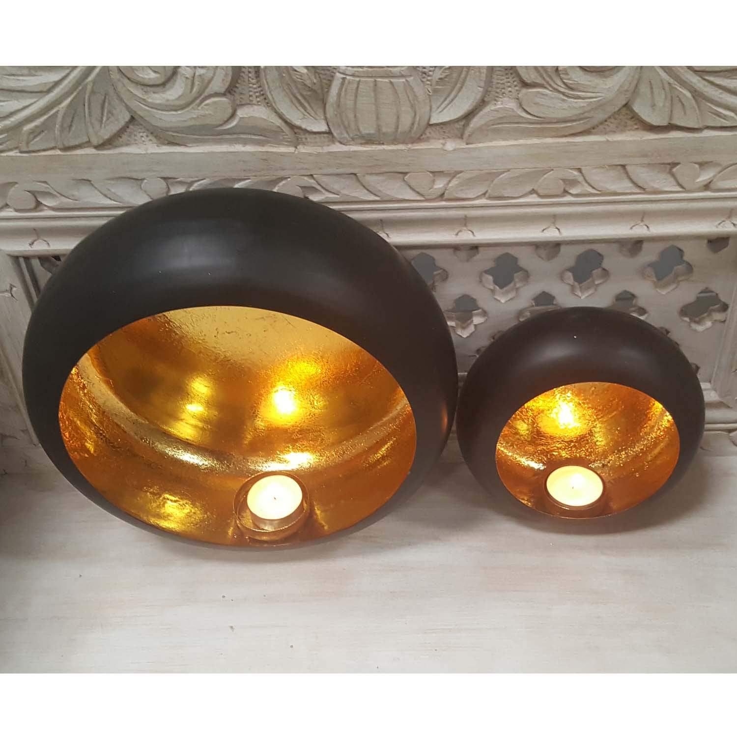 Orientalisches Wand-Windlicht 2er Set Dinesh Metall innen Gold außen schwarz Wand-Kerzenhalter Hängewindlicht rund Wand-Teelichthalter Ostern Deko Geschenk-Idee Muttertag WLC1680