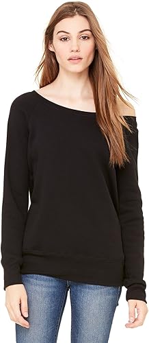 Bella Canvas Sudadera de cuello ancho de lana esponja (7501), negro sólido (Solid Black Trblnd)