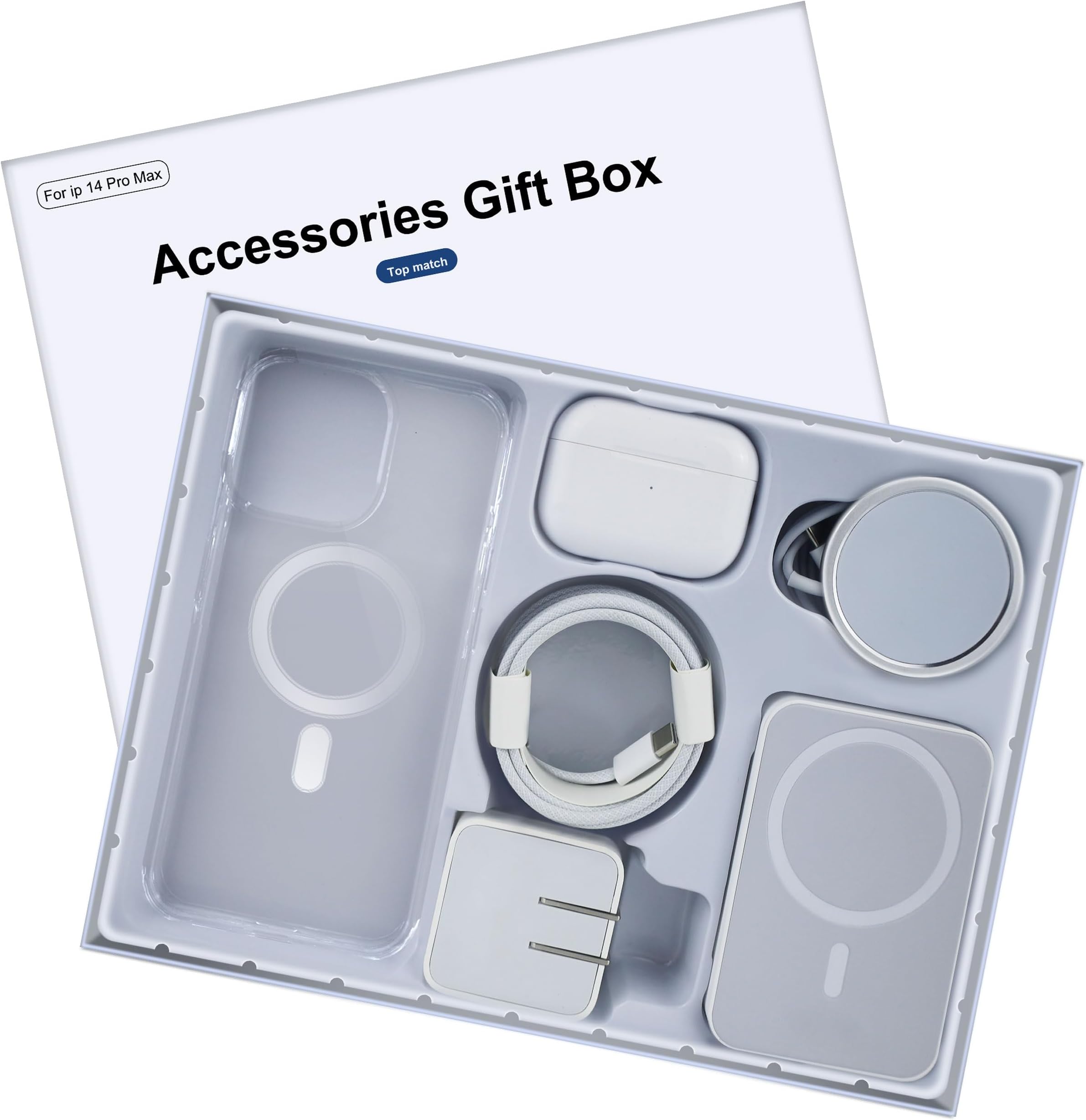 6 Pack Accessories Gift Box Kit Includes Bluetooth Headphones, PD Fast Charger with Cable, Crystal Clear Magnetic Case, Magnetic Charger & Wireless powerbank Compatible for iPhone 14 Pro Max 6.7"