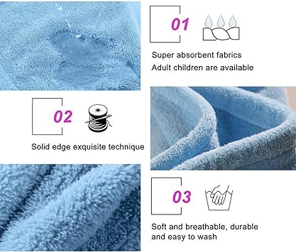 Microfiber Hair Towel with Button, Hair Turbans for Wet Hair, Head Towel to Dry Hair Quickly (Blue, Green)