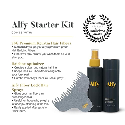 Miniatura 6 de Alfy Kit de iniciación  Fibras capilares para adelgazar el cabello  Fibras de queratina de primera calidad para hombres y mujeres  Fibras