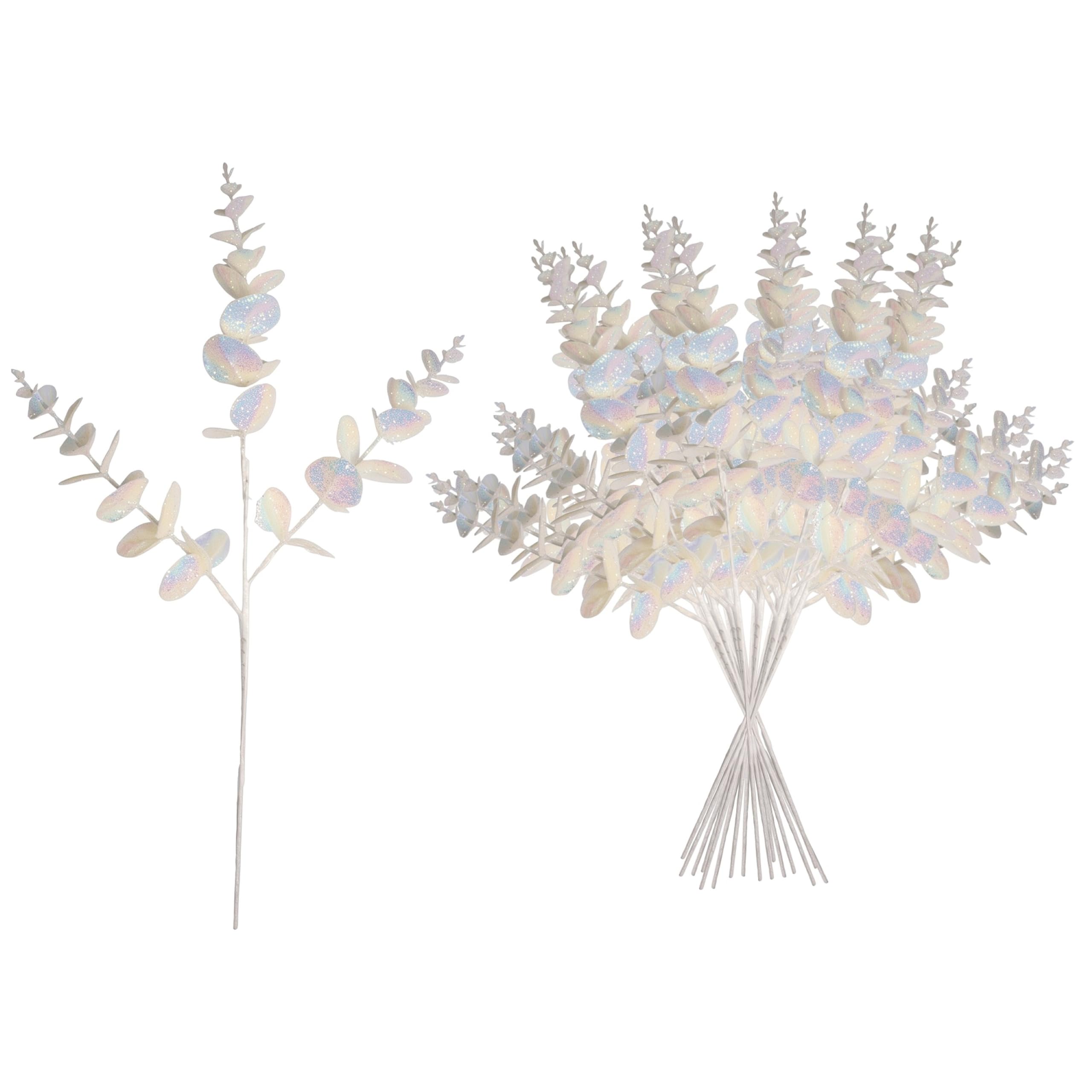 Christmas Tree Eucalyptus Stem Artificial Picks 55cm Iridescent White 18Pcs