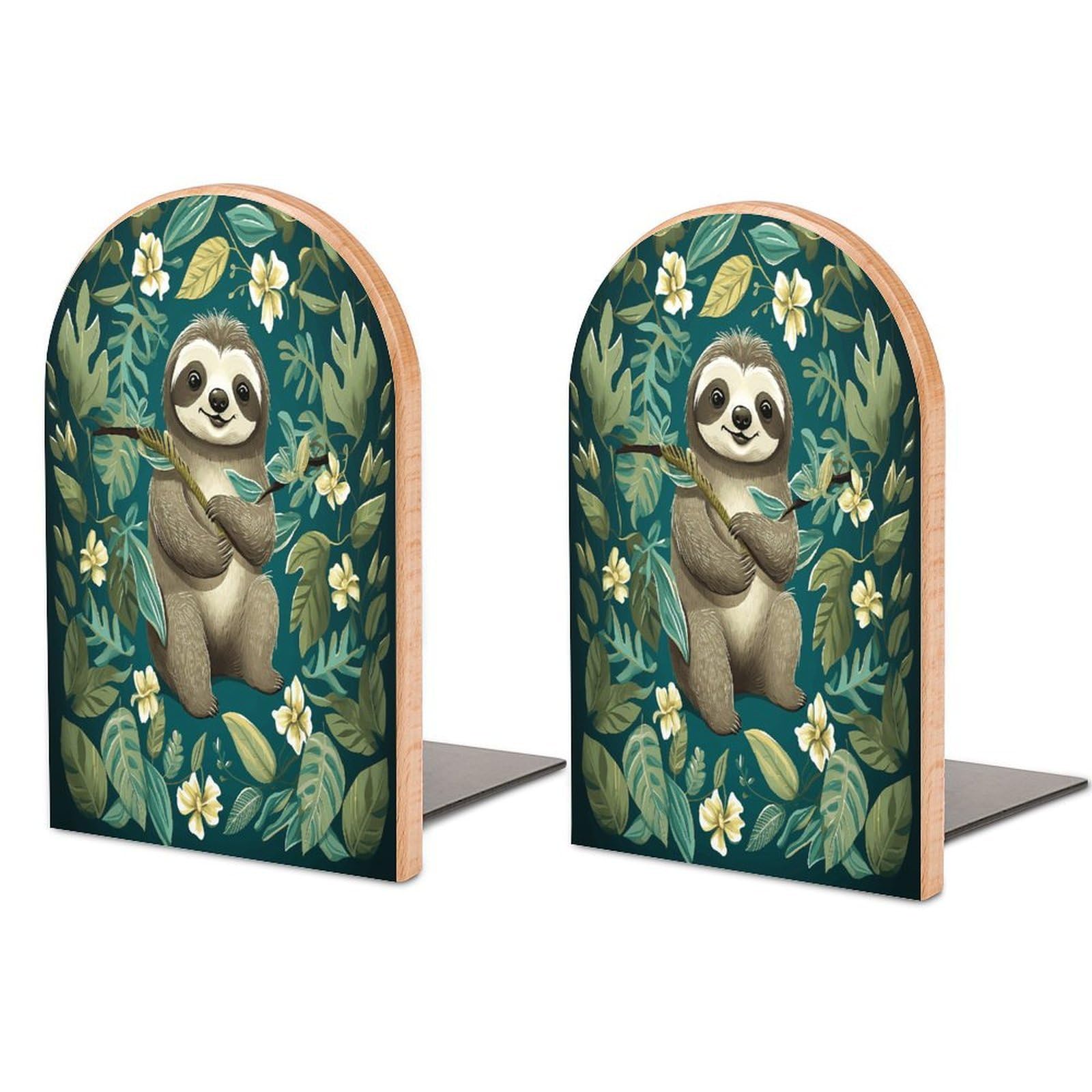 Adorable Sloth Bookend Wood Book End for Shelves Heavy Duty Non-Slip Wooden Bookend Support Universal Economy Bookends Fancy Modern Decorative Book Accessories 1 Pairs