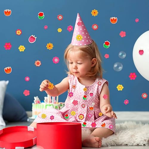 Miniatura 4 de JULBEAR Adhesivo de Espuma de Flores, 300 Piezas a Granel de Calcomanías de Espuma Autoadhesivas de Primavera, Calcomanías Coloridas Mixtas