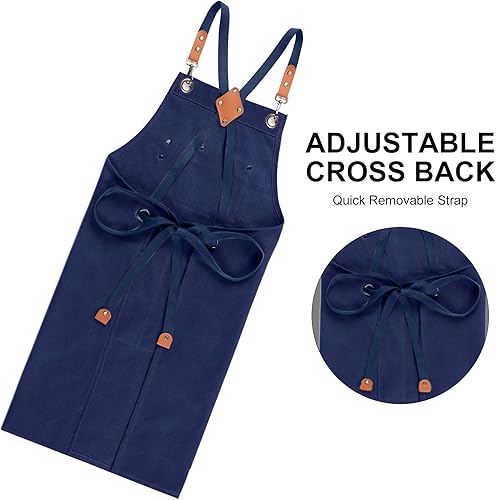 Miniatura 2 de ZOMAO Delantal de chef para mujeres y hombres con bolsillos grandes, lona de algodón, parte trasera cruzada, impermeable, delantales de trabajo
