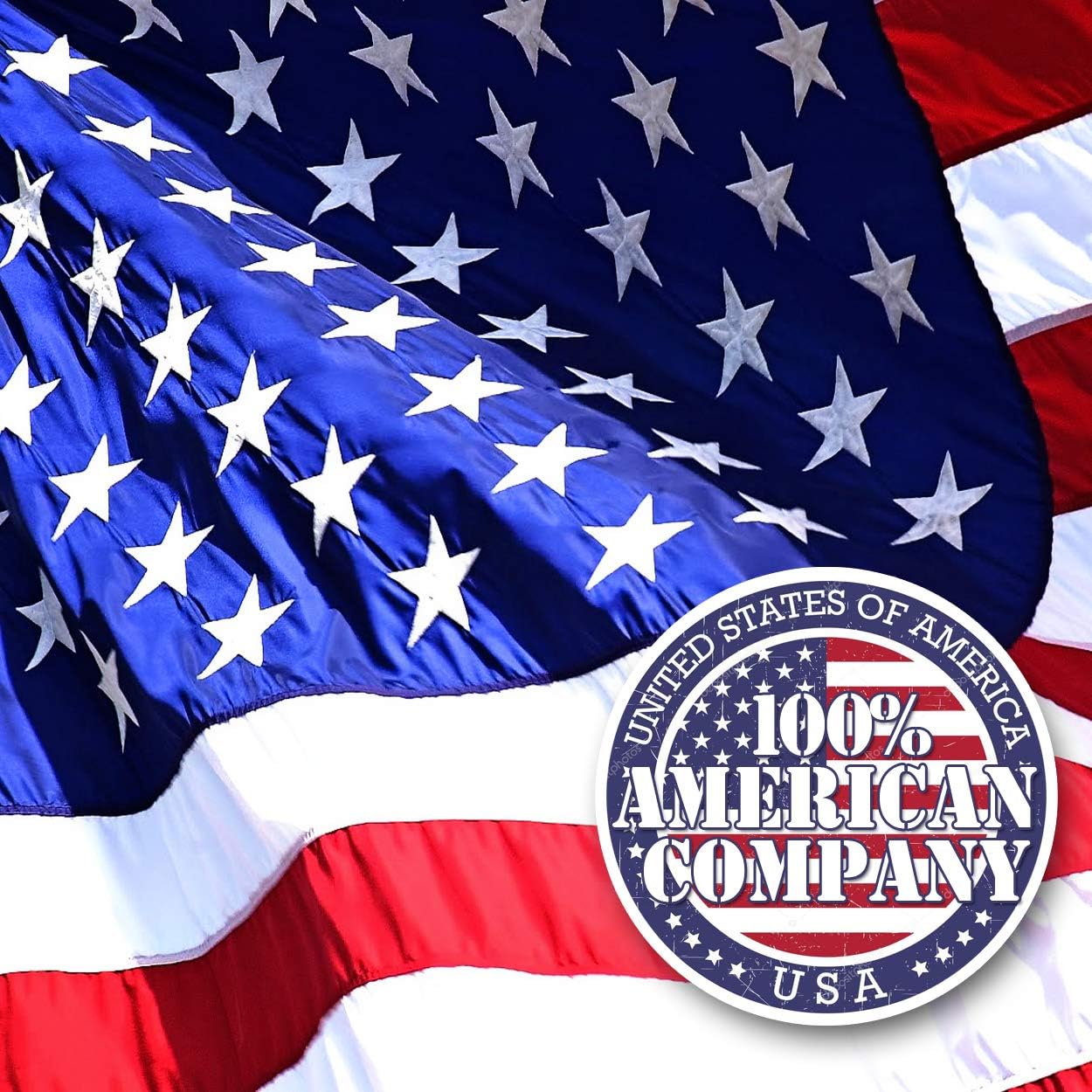 U.S. American Flag with Embroidered Stars 2.3'x3.6 Fabric + Free Affiche. Sleeve for Pole Hanging (No Grommets). 100% U.S. Company Founded in Memory of Families of Fallen Officers.