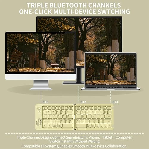 Miniatura 4 de Mini teclado Bluetooth plegable, teclado portátil compacto inalámbrico recargable con 67 teclas delgadas y silenciosas, bonito teclado de viaje