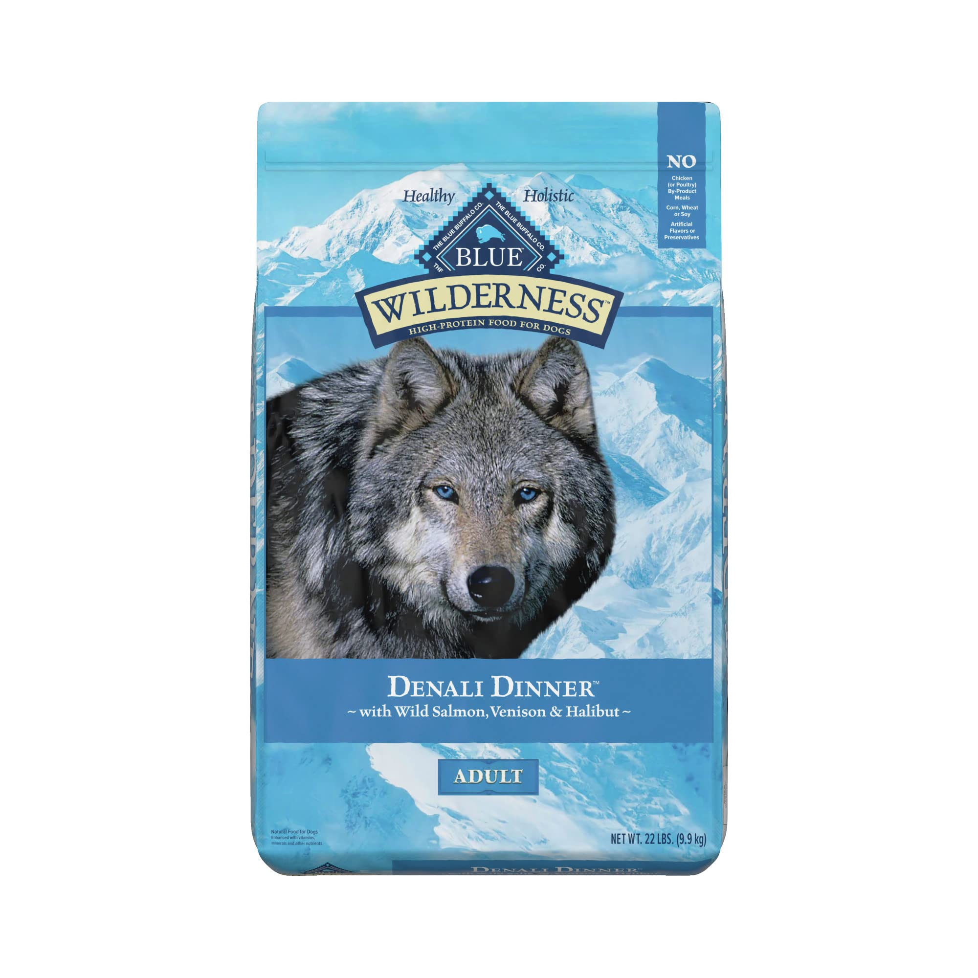 Blue Buffalo Wilderness Denali Dinner High Protein, Natural Dry Dog Food with Wild Salmon, Venison & Halibut 22-lb