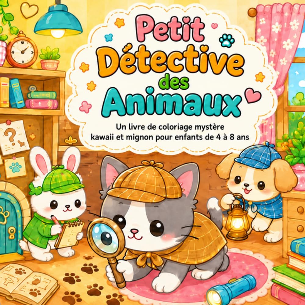 Petit Détective des Animaux: Un livre de coloriage mystère kawaii et mignon pour enfants de 4 à 8 ans avec des animaux détectives, des chasses aux ... des pages à colorier imprimées d’un seul côté