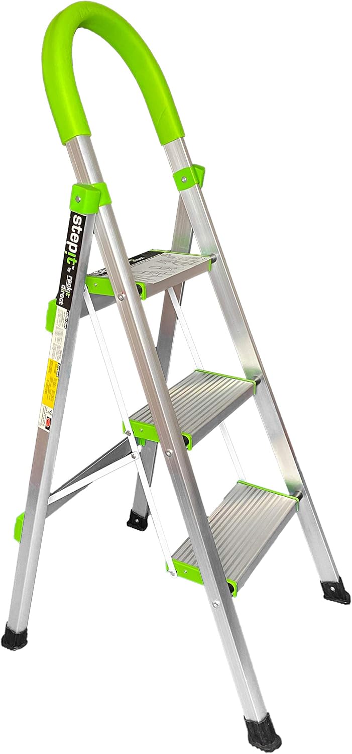 StepIt 3 Step Ladder Portable Folding Aluminium Three Step Ladder
