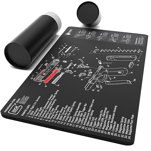 Gun Cleaning Mat for Glock - Double Thickness Gun Mat - HD Exploded Diagram Including Parts List, Lubrication Points and Disassembly Steps (20 by 12 Inches)