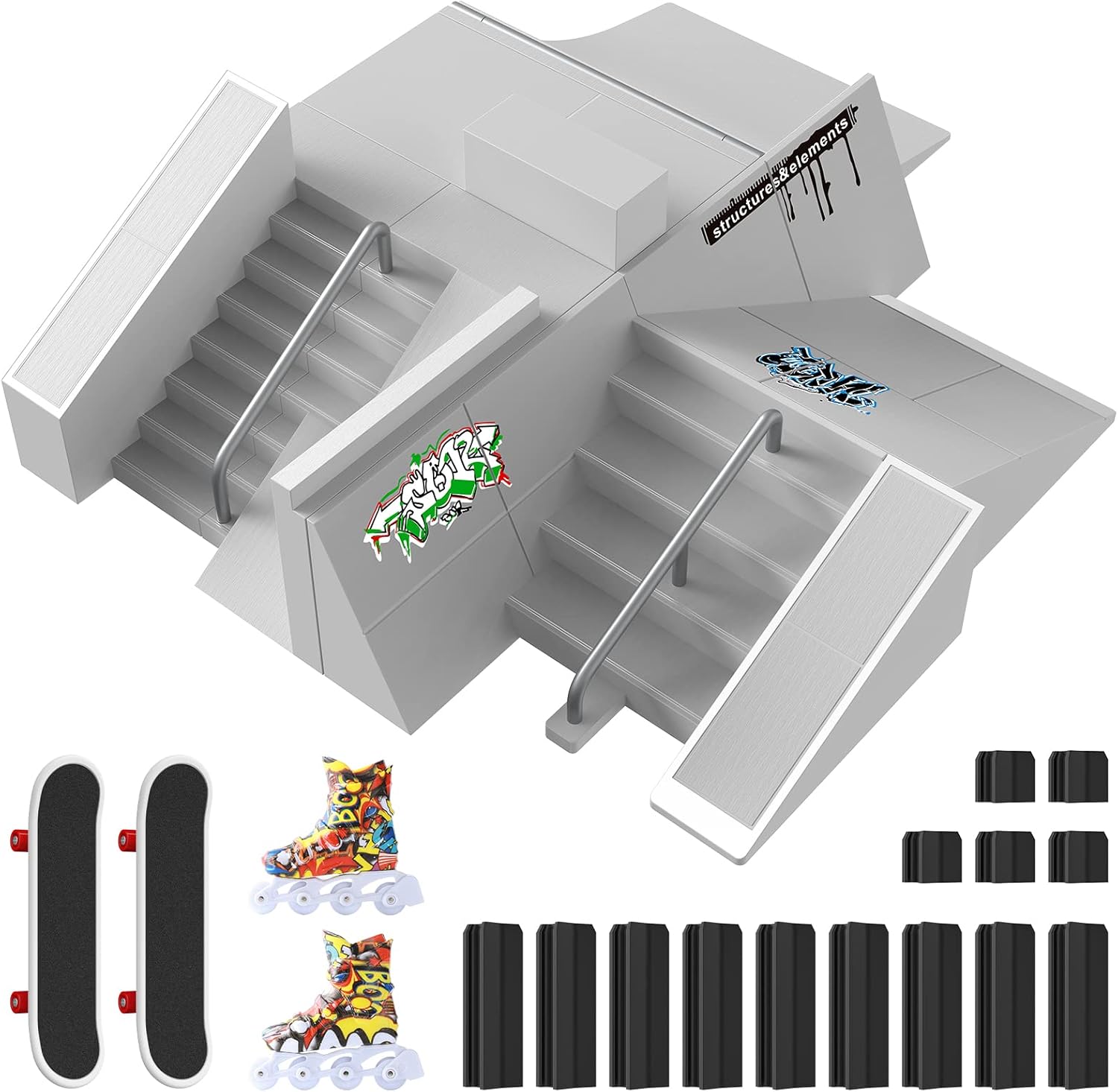 Wwtop Rampe da Skateboard da Dita, 6pcs Set di Mini Skateboard da Dita