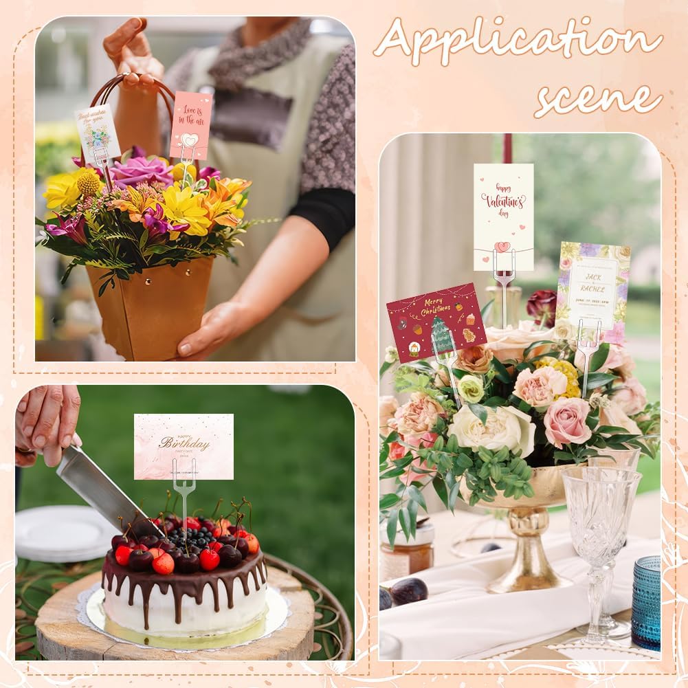 GOMAKERER 500 Pcs Floral Picks Card Holder Bulk, Flower Card Holder Stick Plastic Floral Pick Holder for Card Photos Bouquet Arrangement Valentine Mother's Day Wedding Birthday Party, 12.2 Inch Long