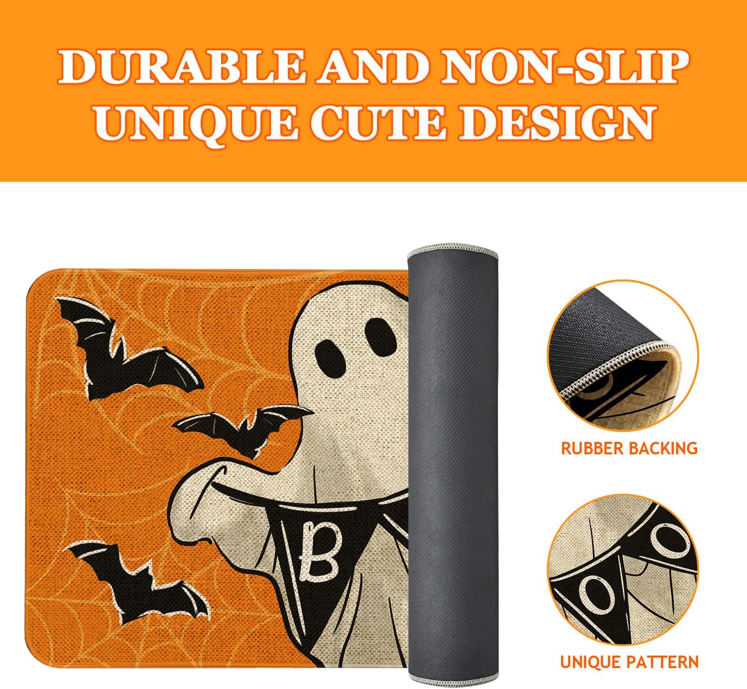 Halloween Boo Welcome Doormat 30x17 Inch Spooky Ghost Front Door Mat Indoor Outdoor Entrance Floor Mats Non-Slip Washable Seasonal Halloween Home Decor Rugs