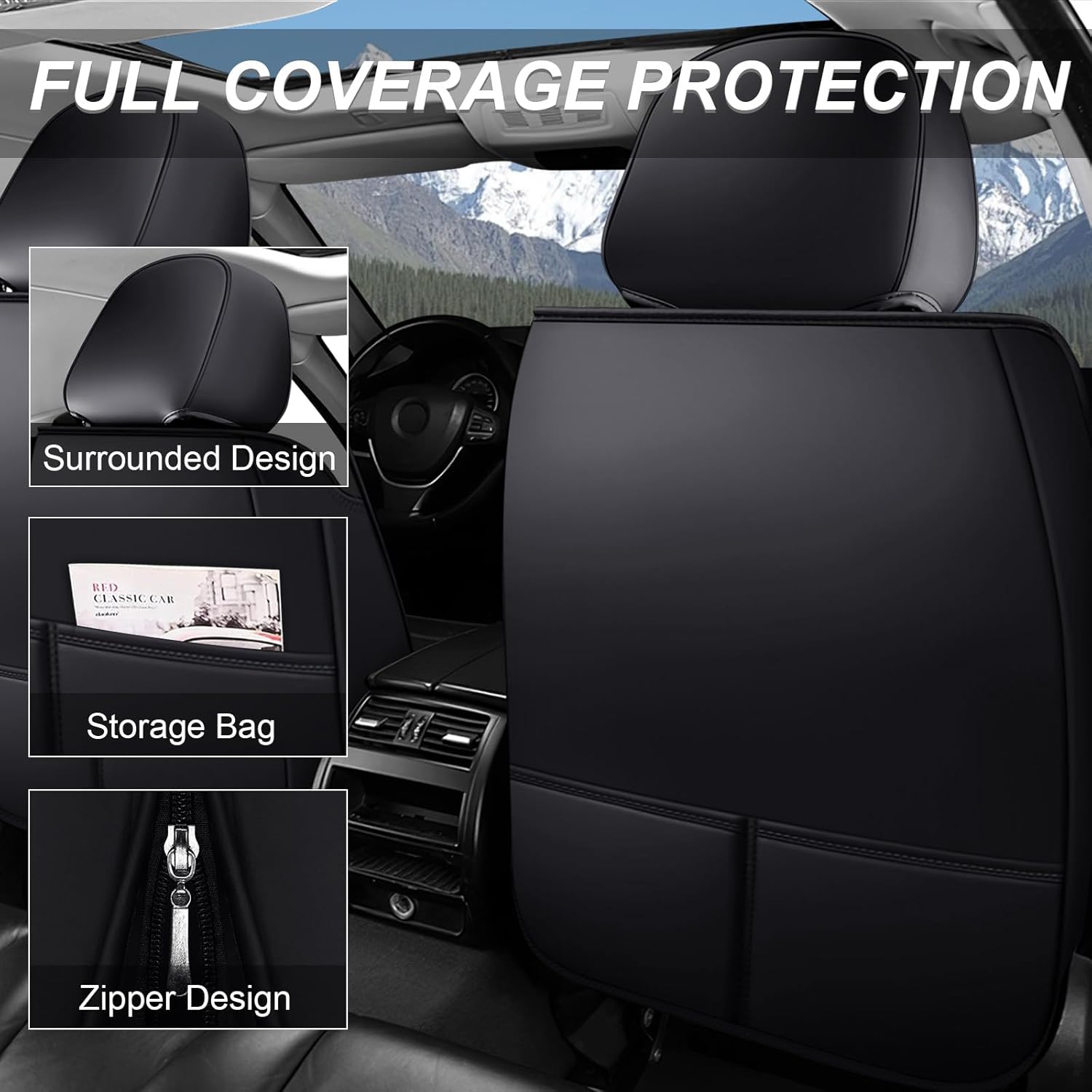 Nappa Leather Seat Covers Full Set for Nissan Frontier 2000-2025, 2 Seats Waterproof & Tear-Resistant Car Seat Cover Inside Zipper Design and Reserved Opening Holes(Standard Front Row/Black)