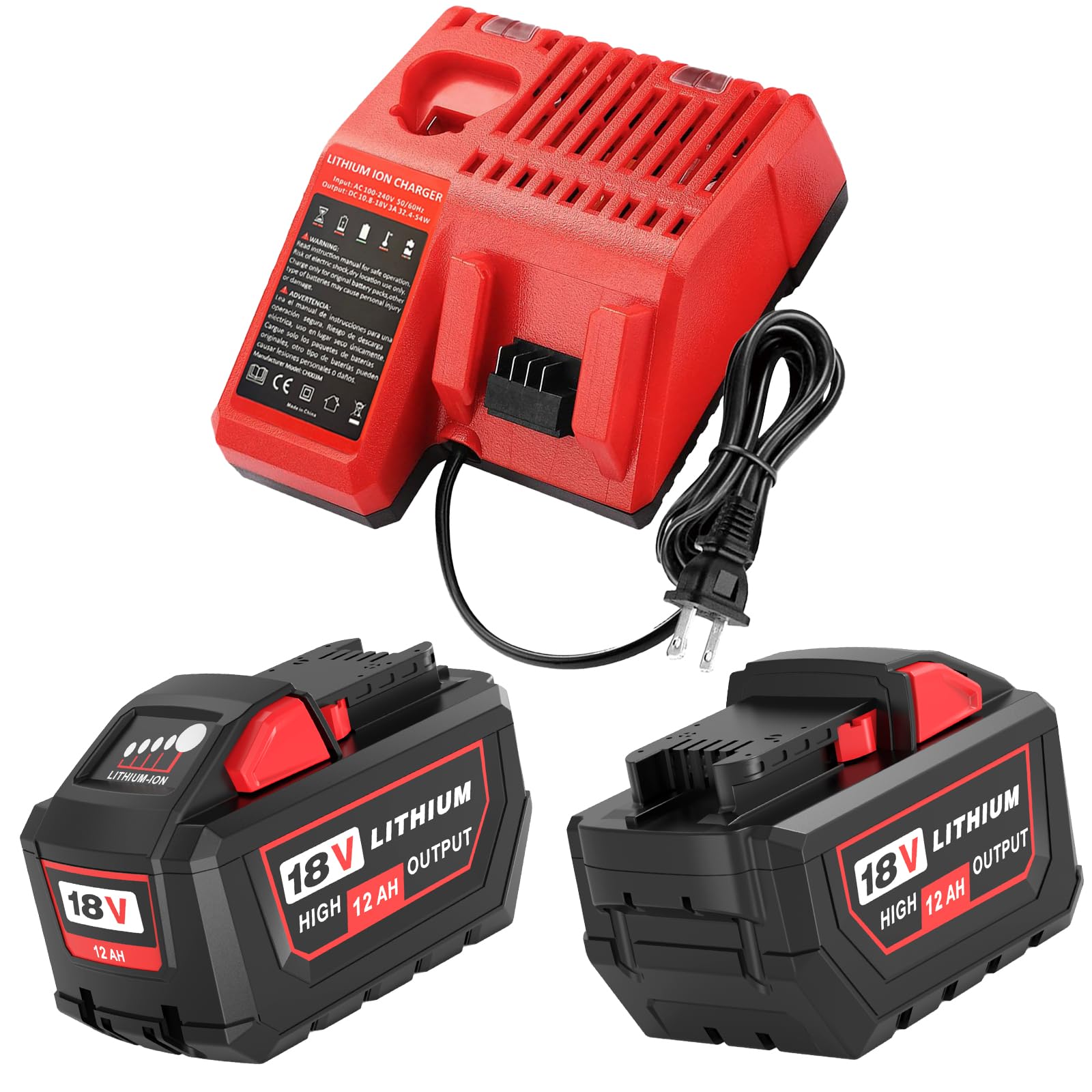 12.0Ah Replacement for Milwaukee 18V Battery and Charger, Longer Runtime | Compatible wit…