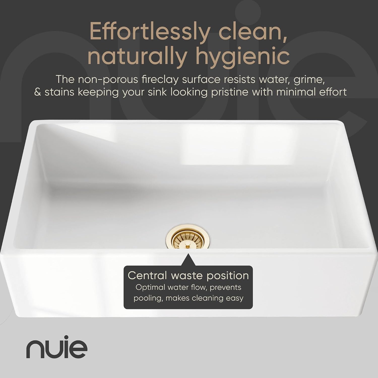 Nuie White Kitchen Sink 30 inch Single Bowl Apron Front Farmhouse Sink with Central Waste Position, Fireclay Ceramic Kitchen Sinks, Farmhouse Sinks for Kitchens - 30x18x8.5" (White)