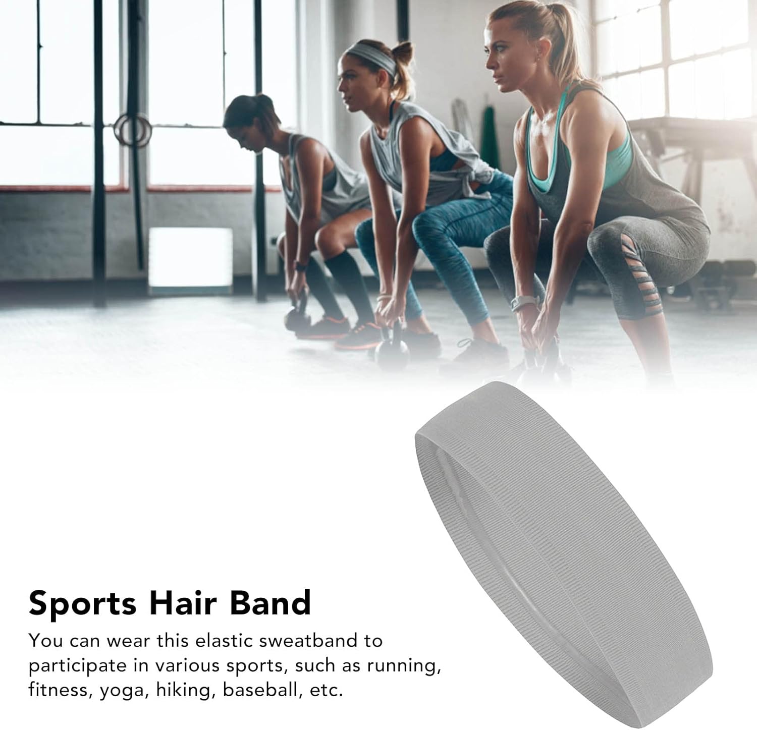 Sports Headband Prevent Slip Moisture Wicking Soft Elastic Men Women Sweatband for Fitness Yoga Running Gray