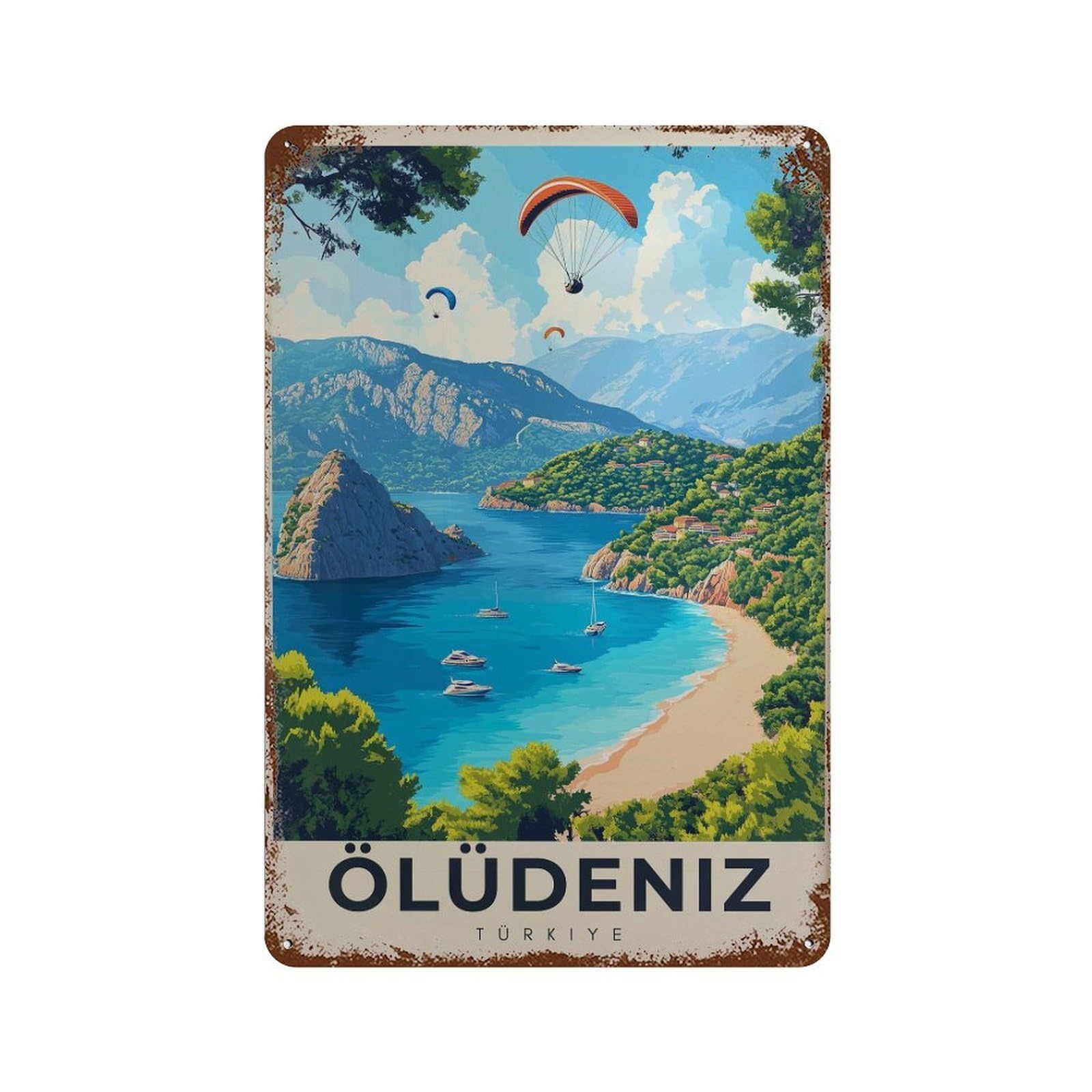 xiaoxiaoshen Oludeniz Turkey Travel Mediterranean Wall Decor Art Metal Tin Poster Modern Home Decor Art Home Bar Shop Decorations Vintage Sign 30x20cm