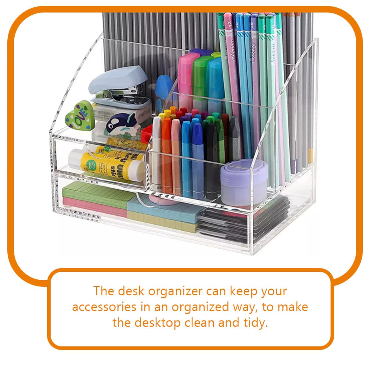 Caja Multiusos Organizador de Escritorio Acrílico Transparente con Múltiples Compartimentos y Cajones para Maquillaje y Papelería en Tocadores y Oficinas