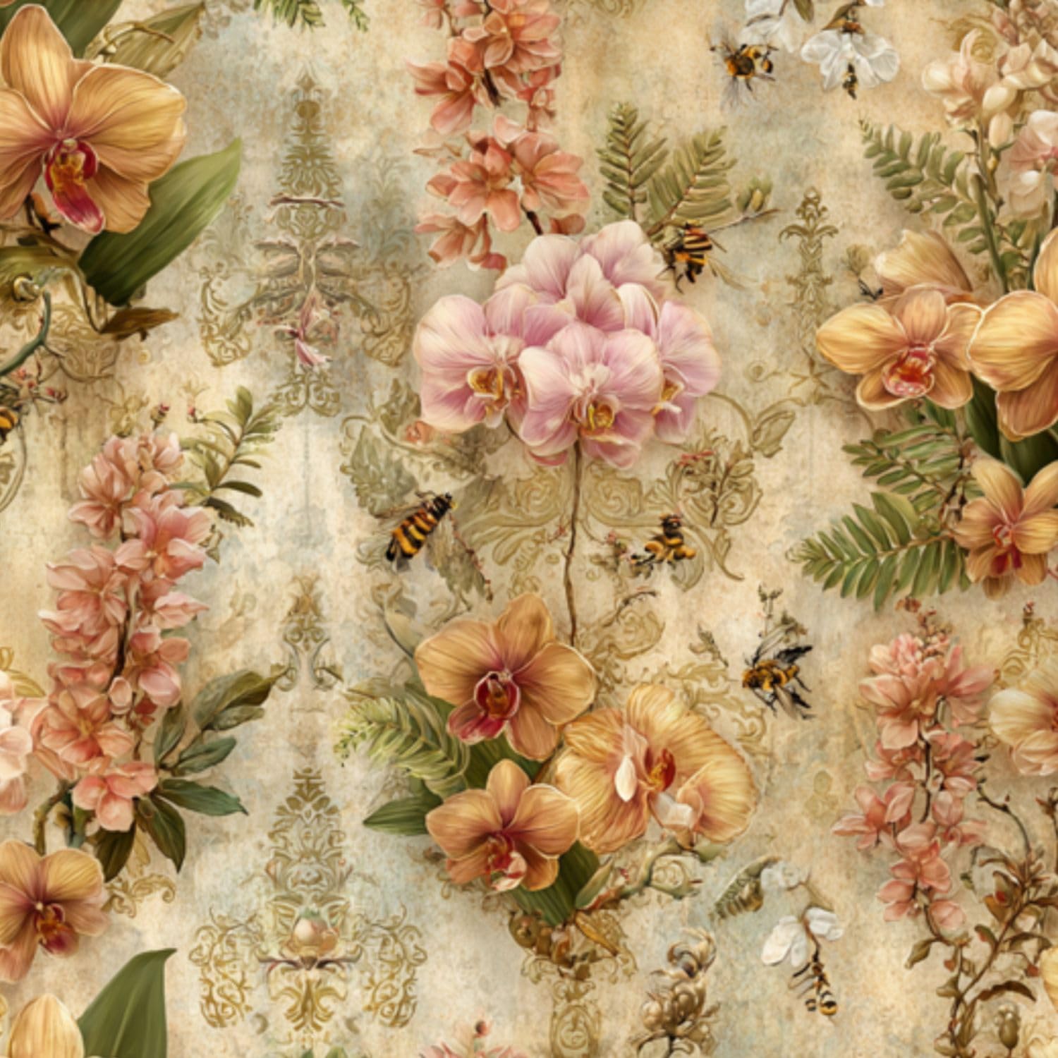 DERUINVAIO Self Adhesive Feature Removable Antique Botanical Watercolor Peel and Stick Vinyl Wallpaper Roll, Sticky Lining Paper for Bedroom, Living Room, Kitchen Walls
