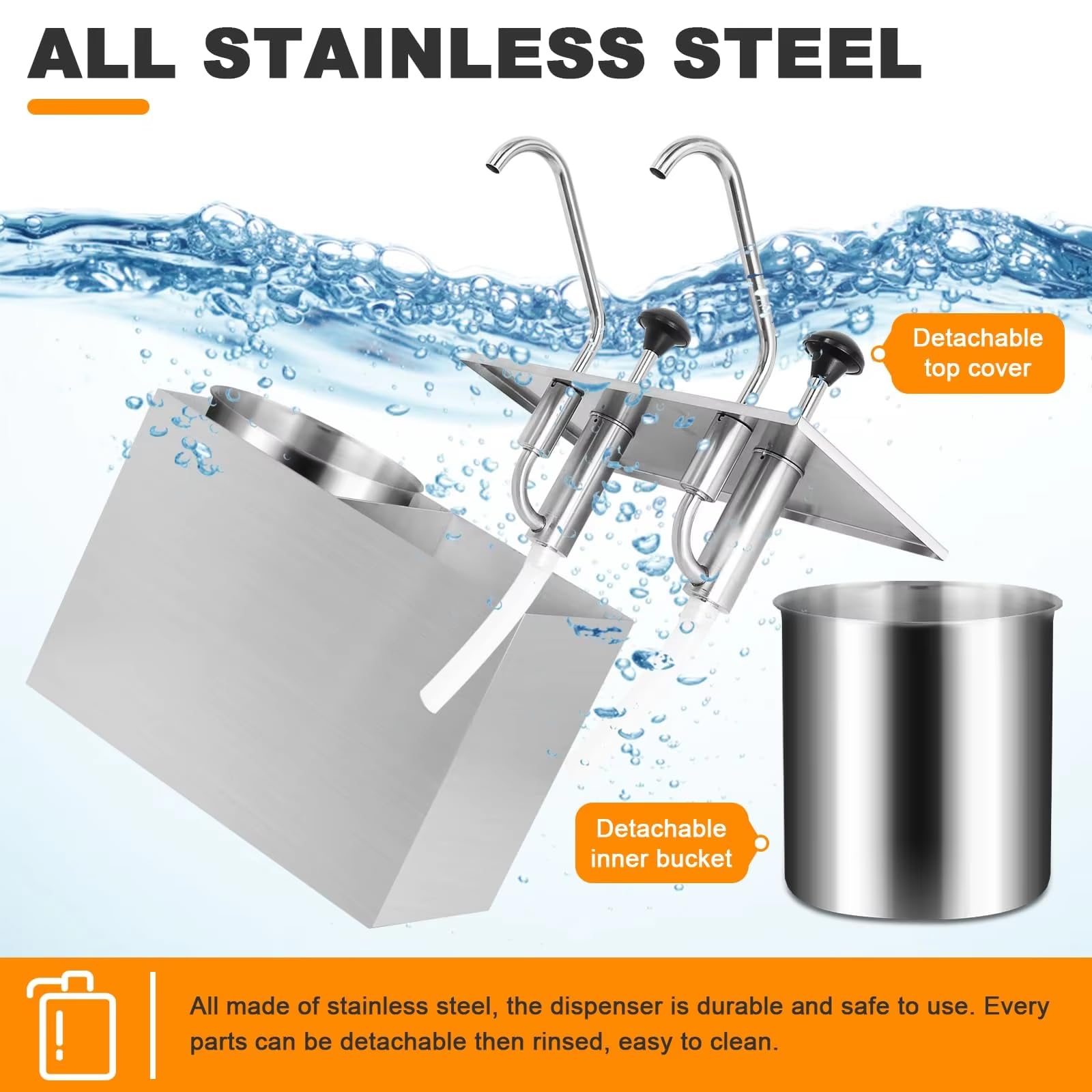 Bomba dispensadora de salsa, bomba de salsa de acero inoxidable con tanques extraíbles, capacidad de 3.6 a 10.8 L, tubo de grado alimenticio para aderezo de ensalada de jarabe