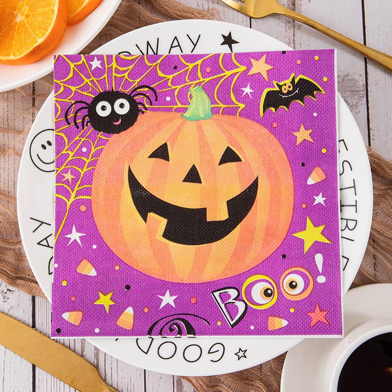 Servilletas Papel Morado Calabaza Murciélagos Desechables Servilletas Decoupage Cocktail Cumpleaños 2 Capas Toilet Papel Higienico Decoración de Mesa para Bodas,Fiesta en el Jardín 30 Pack(33x33cm）