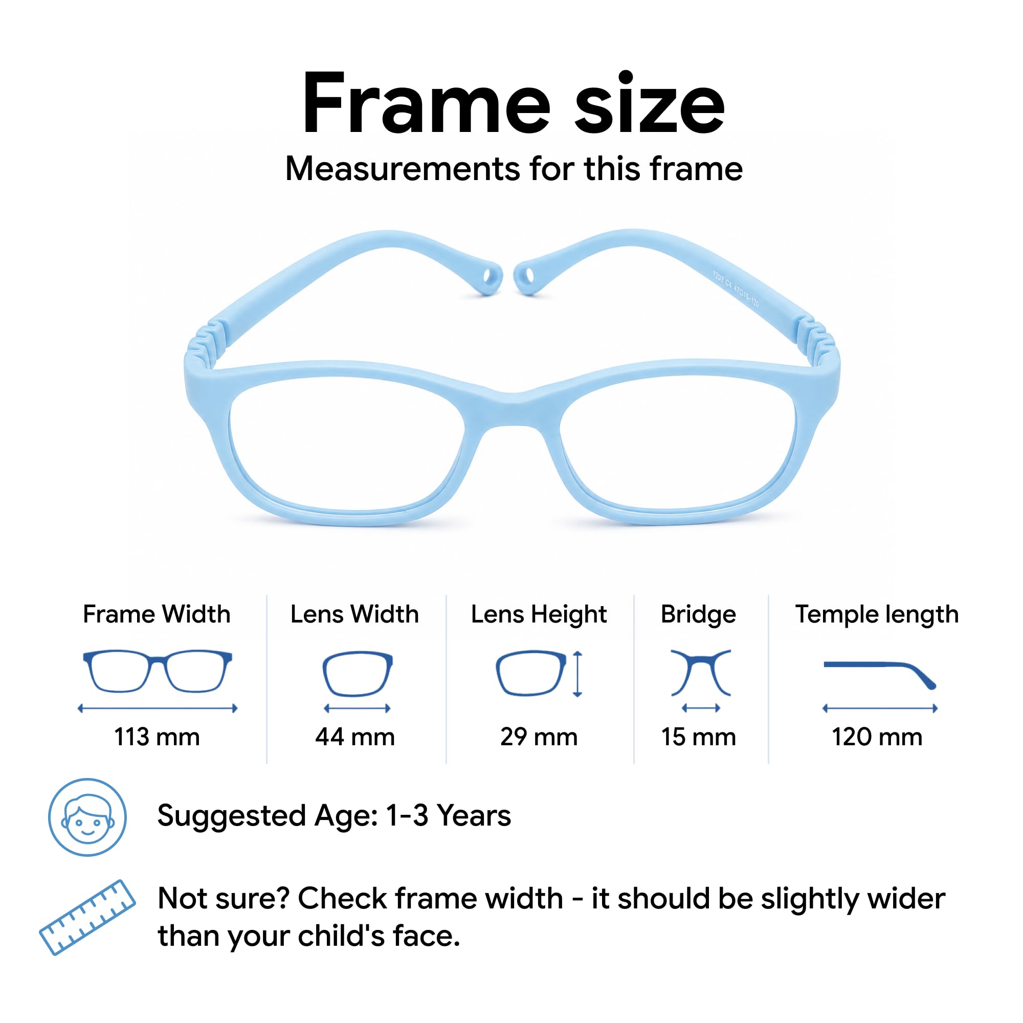 Gafas de marco flexible para niños de 1 a 3 años irrompibles para niños, gafas flexibles para niños 44-15-120