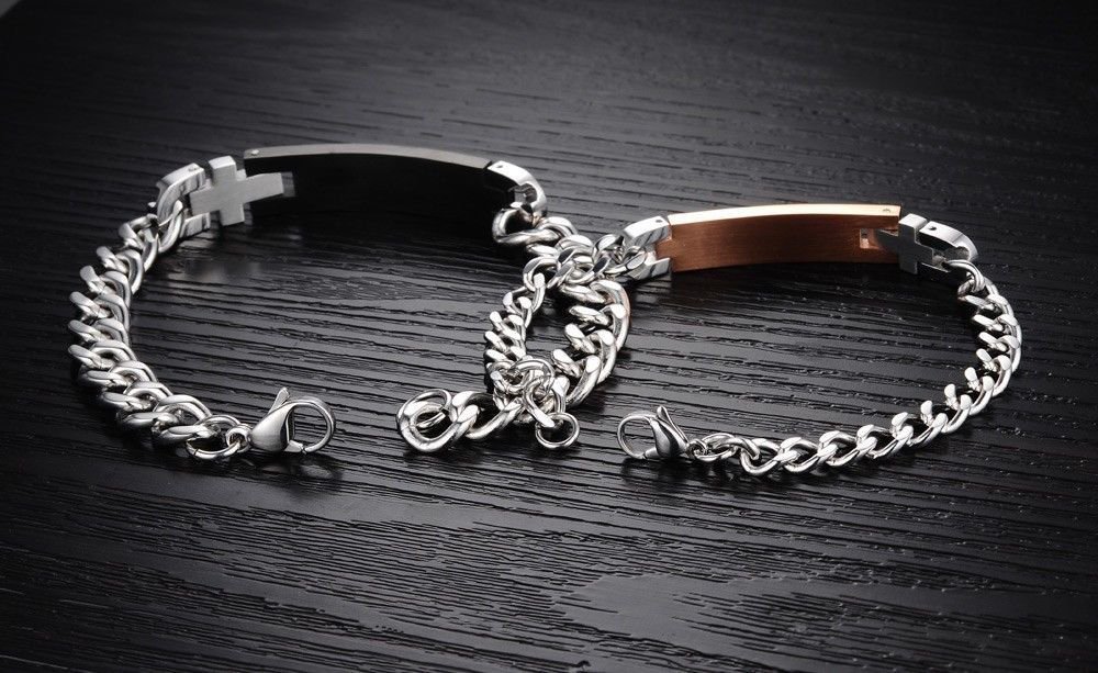 Kim Johanson Edelstahl Pärchen Schmuckset Armbänder & Ketten "Happiness" für verliebte Roségold & Schwarz mit Cubic Zirkonia inkl. Schmuckbeutel