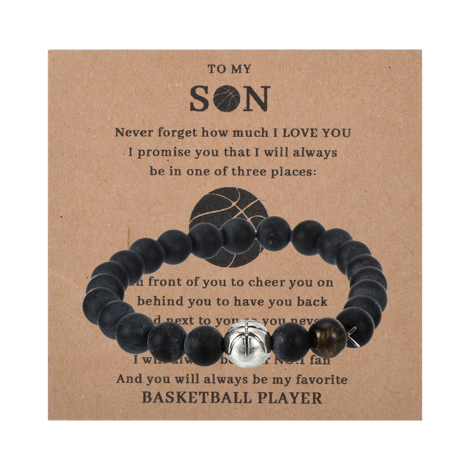 PATIKIL Basketball Bracelets, Beaded Basketball Gifts Adjustable Wristbands with Basketball Beads for Son Black