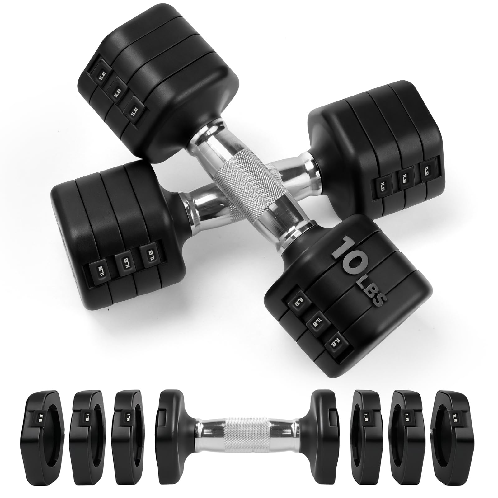 Verstellbares Hantel-Set, 9 kg, 4-in-1, freie Gewichte, Kurzhantel-Set, 1,8 kg, 2,7 kg, 3,6 kg, 4,5 kg, mit rutschfestem Metallgriff, Schnellwechsel, für Damen/Herren, Kurzhantel-Set für