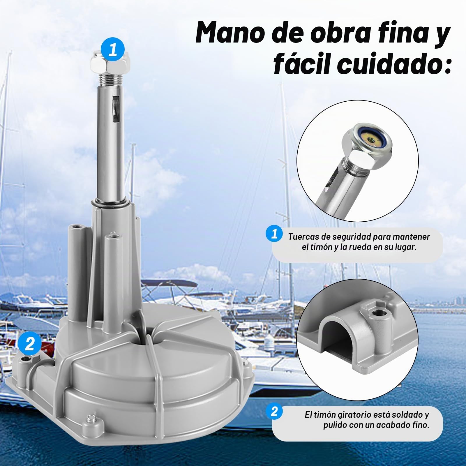 Sistema de dirección de barco mecánico rotativo de 487 cm, cable de control fueraborda, sistemas marinos para yates, pesca y otras embarcaciones - con volante