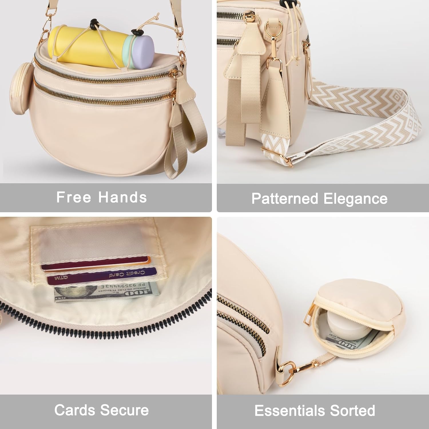 Bum Bags for Women Crossbody, Crossbody Bum Bags for Women with Multi-Compartment & Adjustable Straps-No Bottles Included