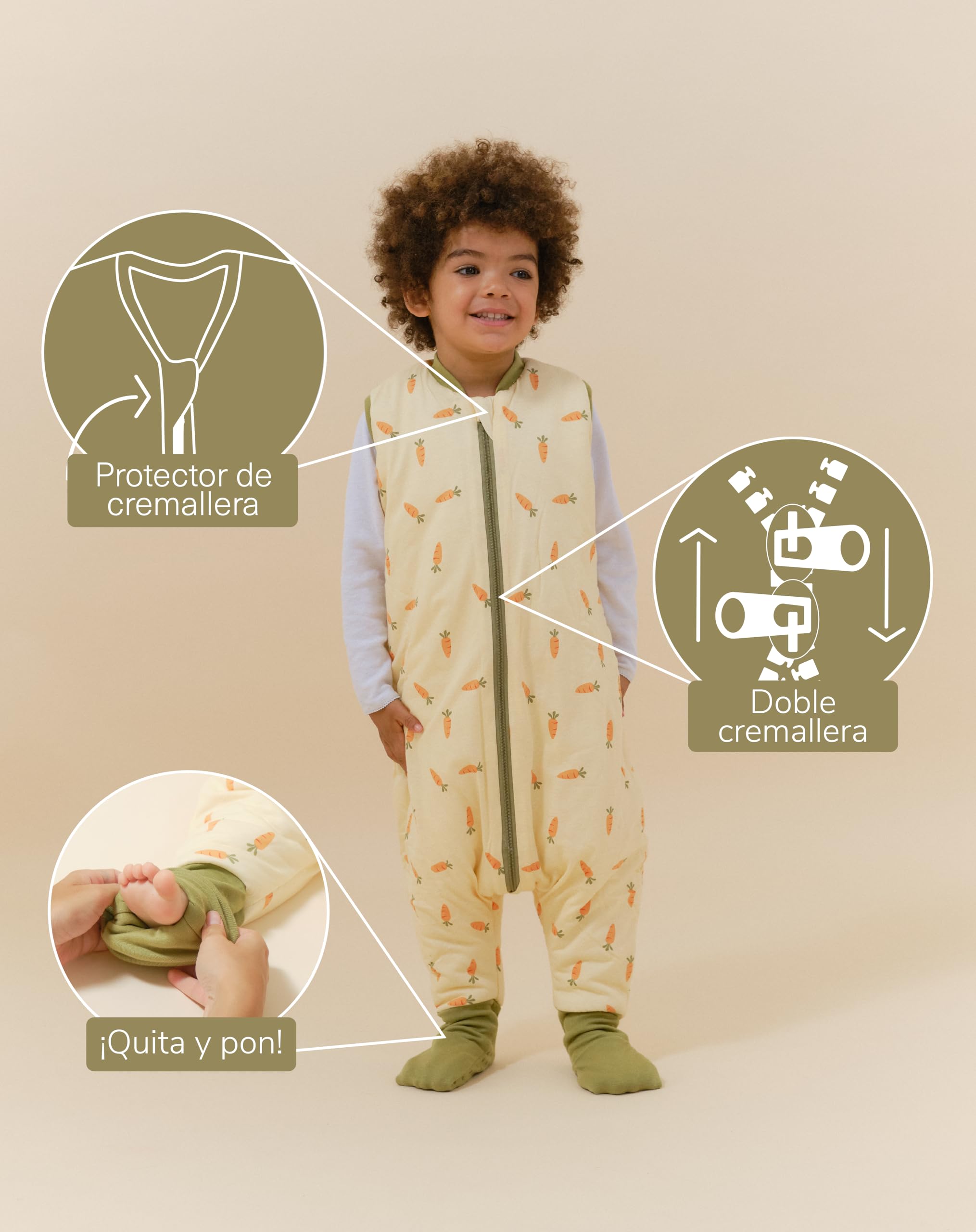 molis&co - Pijama Manta con Calcetines Antideslizantes 2.5 TOG - 90 cm (3 años) - Ideal para Invierno - 100% algodón (Oeko-Tex 100) - Carrots