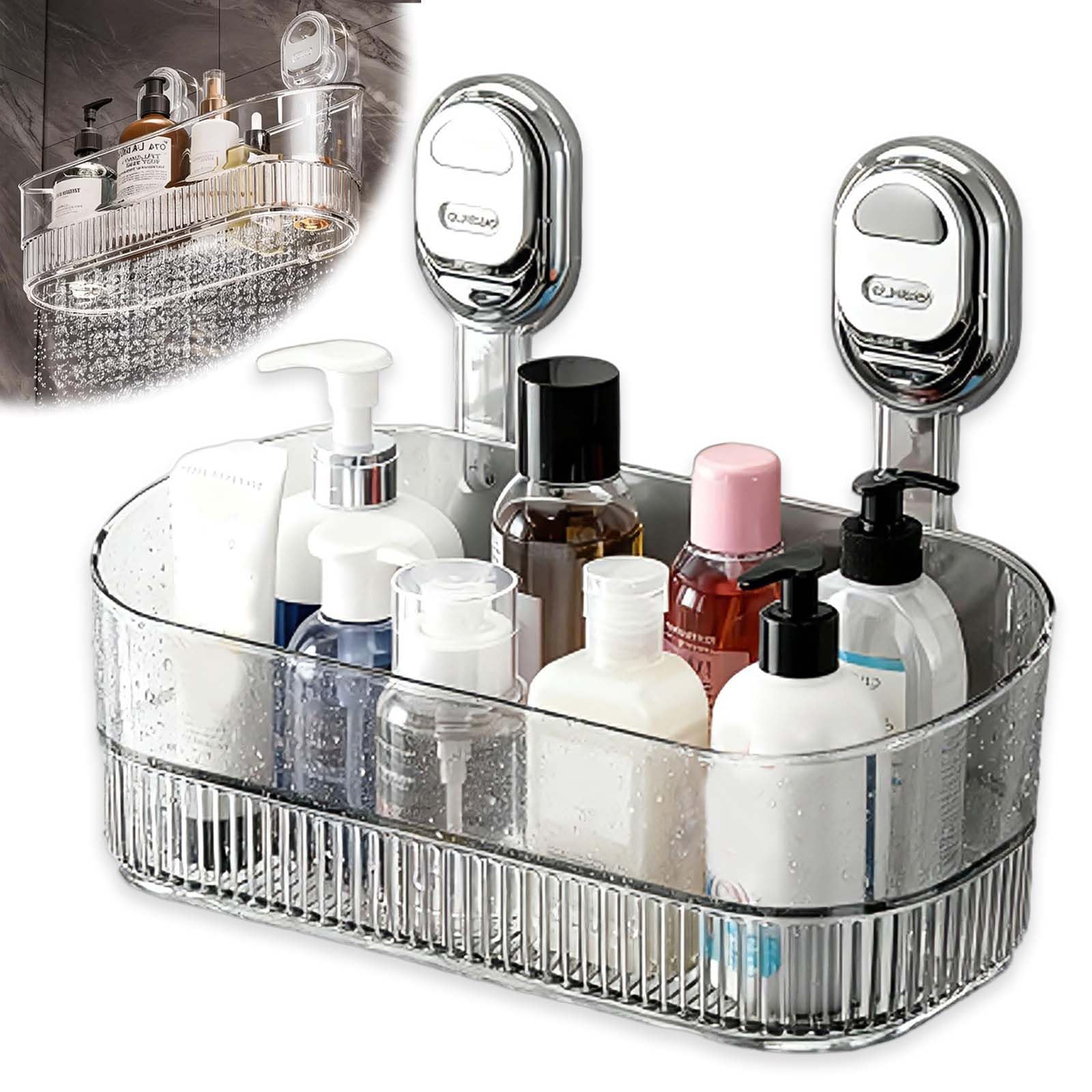 No-Drill Bathroom Suction Storage Box Large Capacity Strong Load-Bearing No Drill Bathroom Drain Rack Glacier Pattern Suction Cup