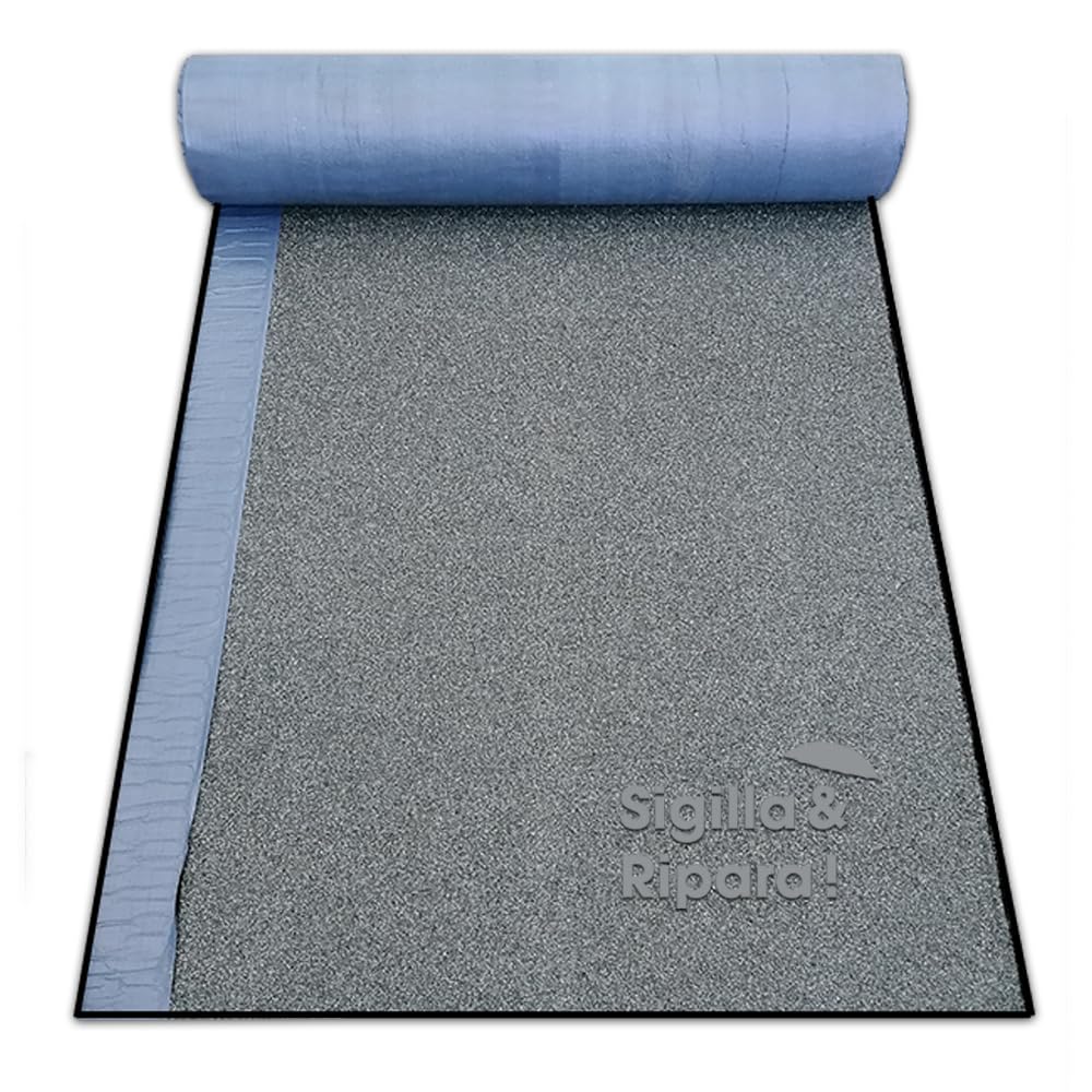 Guaina Autoadesiva Bituminosa Ardesiata impermeabilizzante per tetti, tettoie, gazebo in legno, ROTOLO 1x10 metri (Grigia)