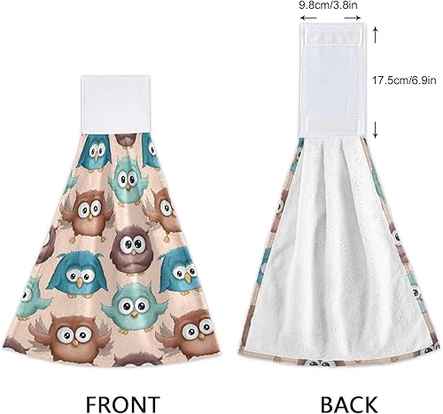 Miniatura 4 de Lindas toallas de cocina colgantes con diseño de búho azul y marrón, 2 piezas de toallas de lazo con lazo para decoración de cocina