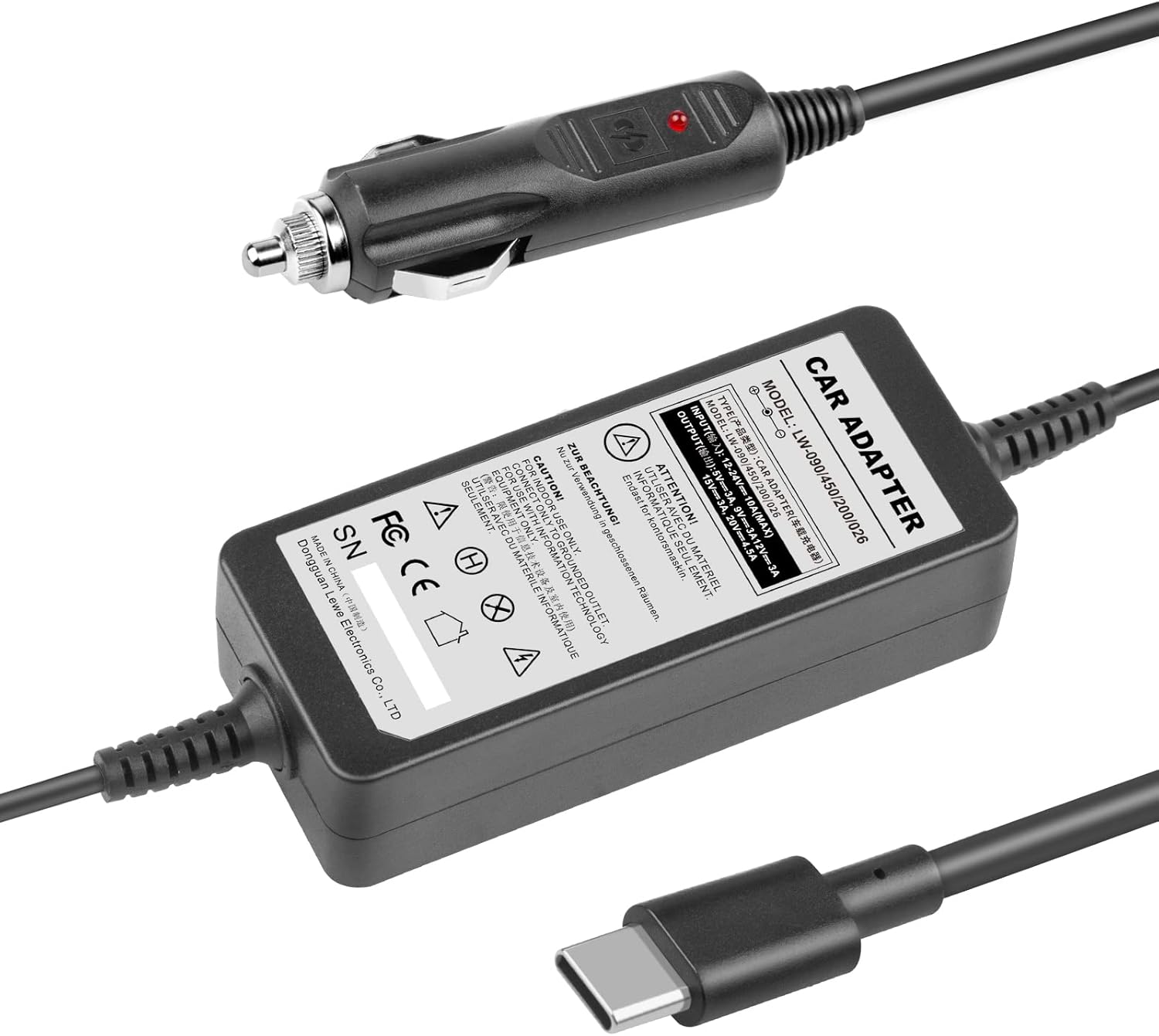 LabTEC 12V24V USBC Car Charger Laptop Power Adapter Universal 90W 65W