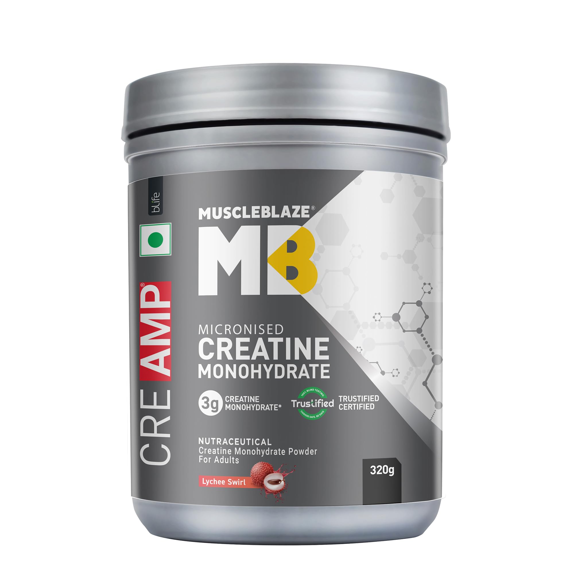 MuscleBlaze Micronised Creatine Monohydrate, 320g Lychee Swirl