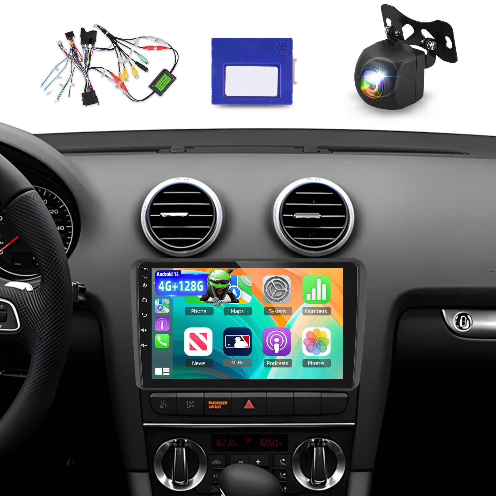 Photo 1 of NHOPEEW [4+128G] Upgrade Radio for Audi A3 2008-2012: 9 inch Android Incell Touchscreen A3 Stereo - Carplay and Android Auto, 5G/WiFi, GPS, Custom Homepage, BT 5.0 + Backup Camera + Upgrade Canbus