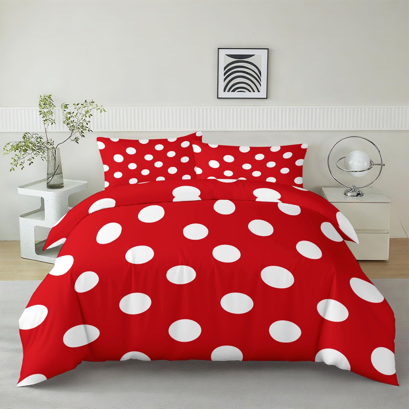 Parure de lit rouge à pois pour chambre d'enfant et fille, housse de couette réversible 240x260cm